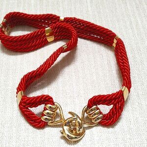 Red Braided Rope Belt with Gold Hook Closure